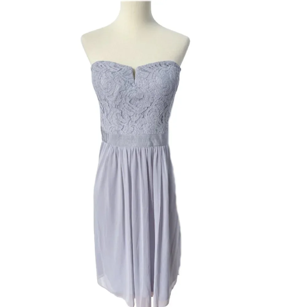 NWT Adrianna Papell Gray Lace and Chiffon Strapless Gown w/Optional Strap  16 - Picture 2 of 4